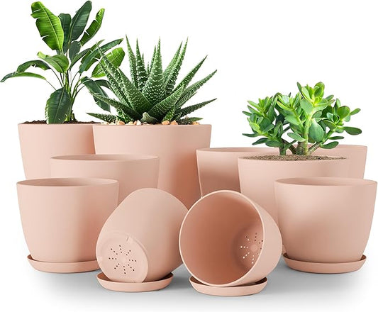 Utopia Home - Plant Pots Indoor with Drainage - 7/6.6/6/5.3/4.8 Inches Home Decor Flower Pots - Plastic Planters for Indoor Plants, Cactus, Succulents Pot (Pink, Pack of 10)