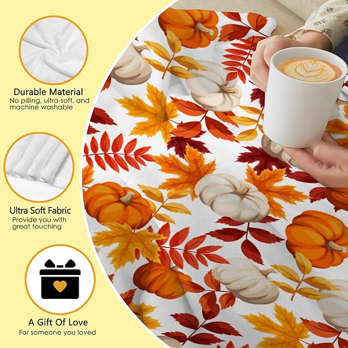 Fall Throw Blanket - Pumpkin Maple Leaf Autumn Blanket - Thanksgiving Fall Decor Gift - Ultra Plush Cozy Lightweight Thanksgiving Pumpkin Blanket for Sofa,Bed,Couch - 30"x40"-Toddlers/Crib Size