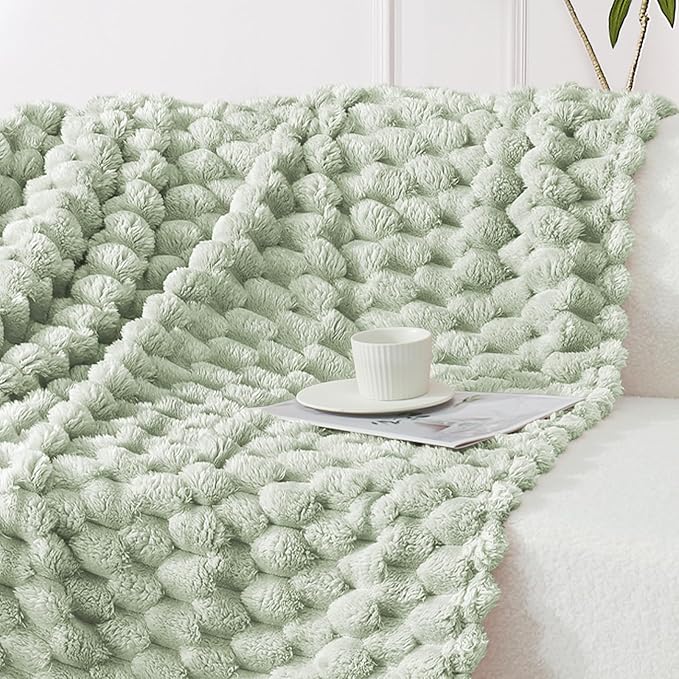 Whale Flotilla Throw Blanket for Couch with Jacquard Pattern, Fuzzy Soft Cozy Exquisite Blankets for All Season, Warm and Fluffy, 50x60 Inch, Sage Green