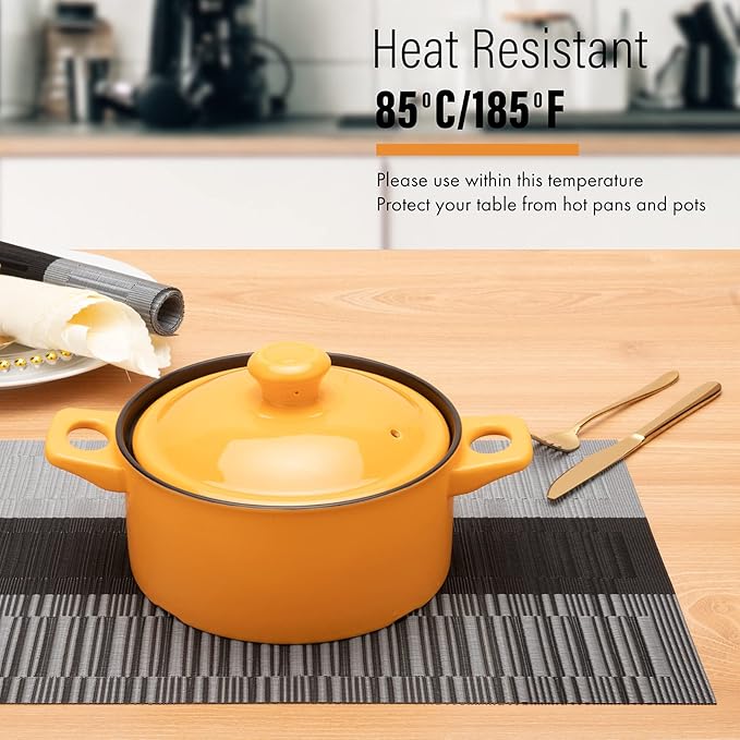 Winknowl Placemats, Set of 8 Heat Resistant Stain Resistant Non-Slip Woven Vinyl Insulation Placemats, Washable Durable Elegant Table Mats for Dining (Black)