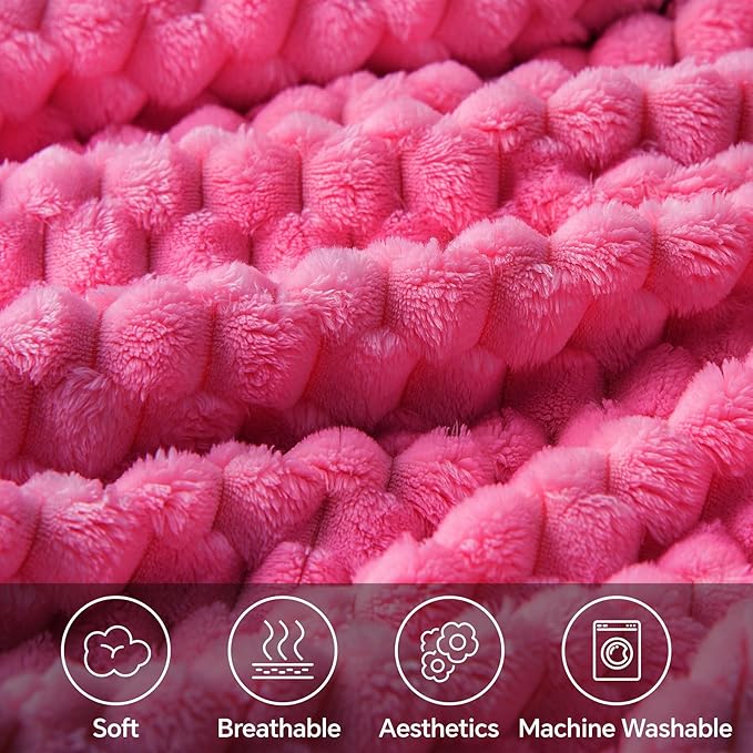 BEDELITE Fleece Throw Blanket for Couch & Bed - 3D Jacquard Decorative Hot Pink Blanket, Super Soft and Cozy Warm Fuzzy Blanket All Seasons Suitable, 50x60Inches