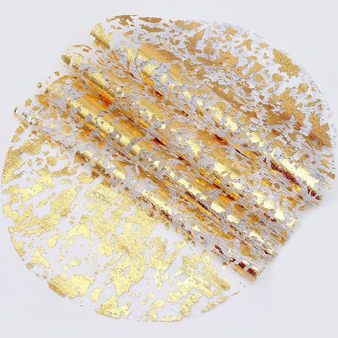 200 Pcs Gold Placemats Disposable Round Table Mat 13 Inch Gold Foil Mesh Pressed Placemats Metallic Thin Mesh Table Runner for Home Decoration Dining Wedding Birthday Party