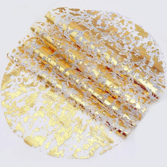 200 Pcs Gold Placemats Disposable Round Table Mat 13 Inch Gold Foil Mesh Pressed Placemats Metallic Thin Mesh Table Runner for Home Decoration Dining Wedding Birthday Party