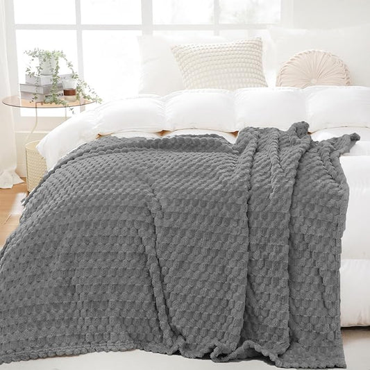 Puncuntex Grey Throw Blanket 108"×90" inches Fuzzy 3D Jacquard Decorative Flannel Fleece Super Soft Plush Cozy Blanket for Couch Sofa Chair Lightweight