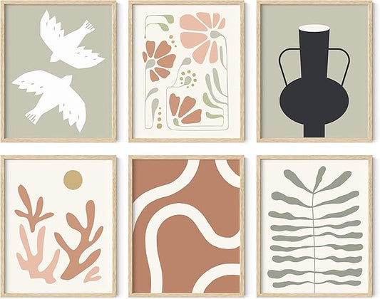 HAUS AND HUES Boho Pictures Wall Decor - Mid Century Modern Wall Art, Neutral Aesthetic, Botanical Wall Art Framed, Coral Artwork Wall Decor, Gallery Wall Frame Set 16x20 Framed Beige