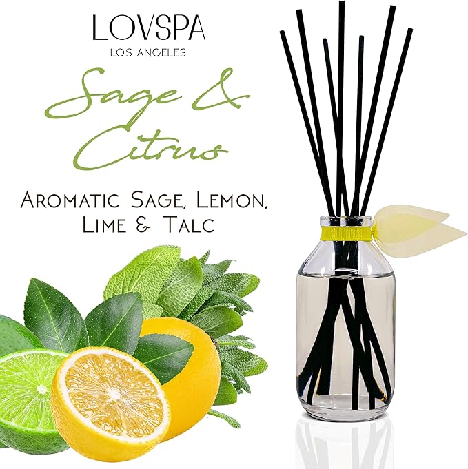 LOVSPA Sage & Citrus Reed Diffuser Set - Reed Diffusers for Home with Long Lasting Fragrance - Non-Toxic Oil Reed Diffuser - Made in The USA