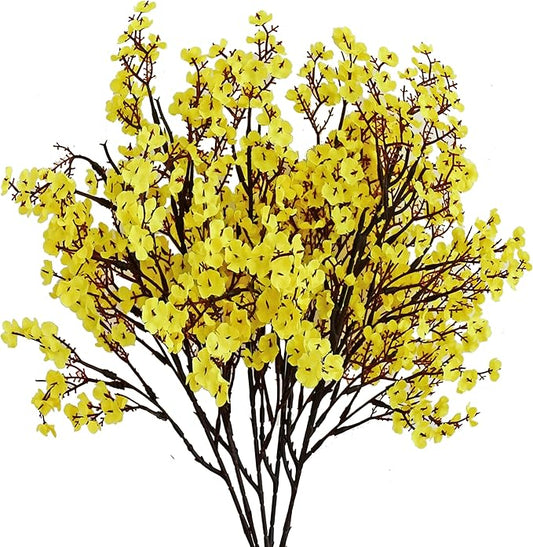 Mandy's Yellow Artificial Baby’s Breath Flowers 6 Bundles Silk Gypsophila with Bendable Stems for Fall Centerpiece Wedding Decor and Table Arrangements