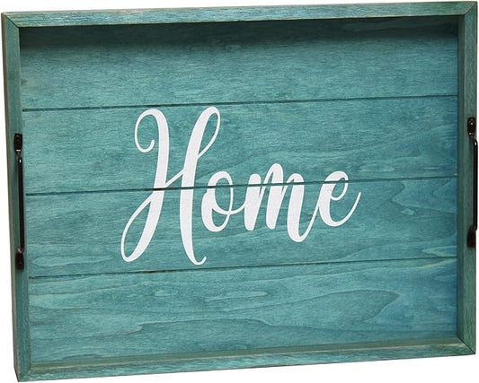 Elegant Designs, 15.50" x 12", Blue Wash Home Decorative Wood Serving Tray w/Handles (HG2000-BHW)