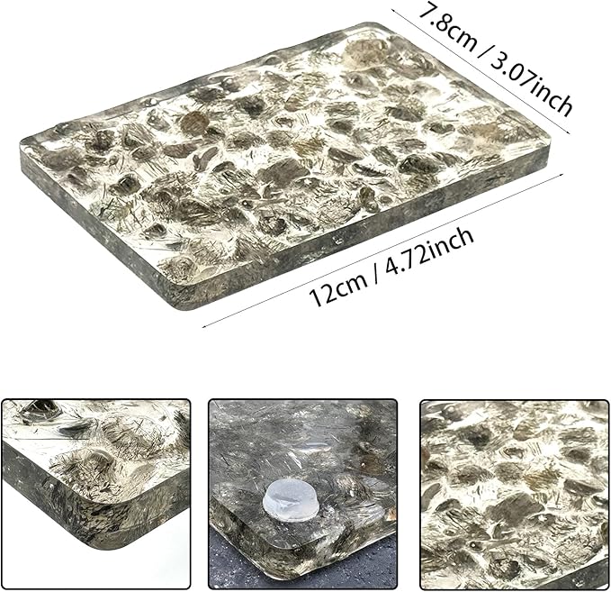 Handmade River Rock Rectangle Bar Soap Holder Stone Pebbles Soap Dish for Shower and Bathroom Decor, Natural Soap Tray to Keep The Soap Dry Resin Kitchen Decoration (Crystal rutilated)