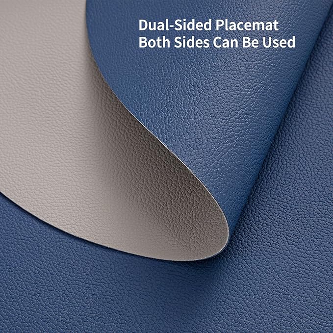 Myir JUN Placemats, Dual-Sided Placemats Waterproof Faux Leather Placemats Set of 4 Place Mats and Coasters Non-Slip Washable Table Mats for Dining Table (Light Gray Blue, Set of 4)