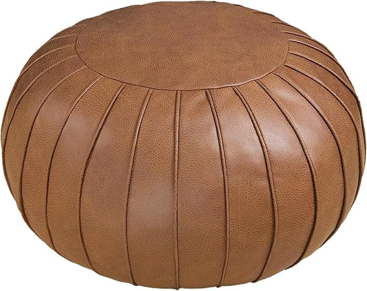 Thgonwid Handmade Storage Pouf Ottoman Foot Stool - Faux Suede Round Floor Cushion 21.6"x13" for Living Room, Bedroom, Wedding Decor, Unstuffed (Brown)
