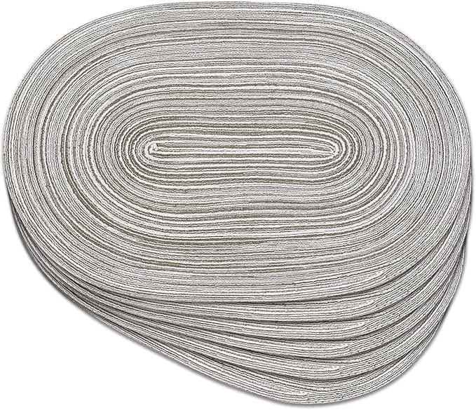 Noctiflorous Oval Braided Placemats Set of 6 Woven 12x18 Inch Non Slip Washable Heat Resistant Place Mats Round Tablemats for Dining Kitchen Party Daily Table Decor Dinner Mats (08 Grey, 6)