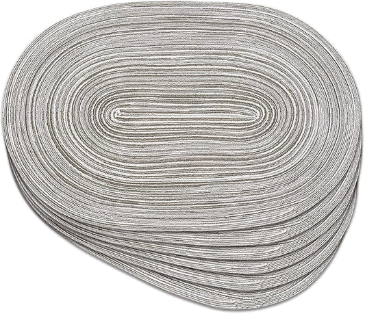 Noctiflorous Oval Braided Placemats Set of 6 Woven 12x18 Inch Non Slip Washable Heat Resistant Place Mats Round Tablemats for Dining Kitchen Party Daily Table Decor Dinner Mats (08 Grey, 6)