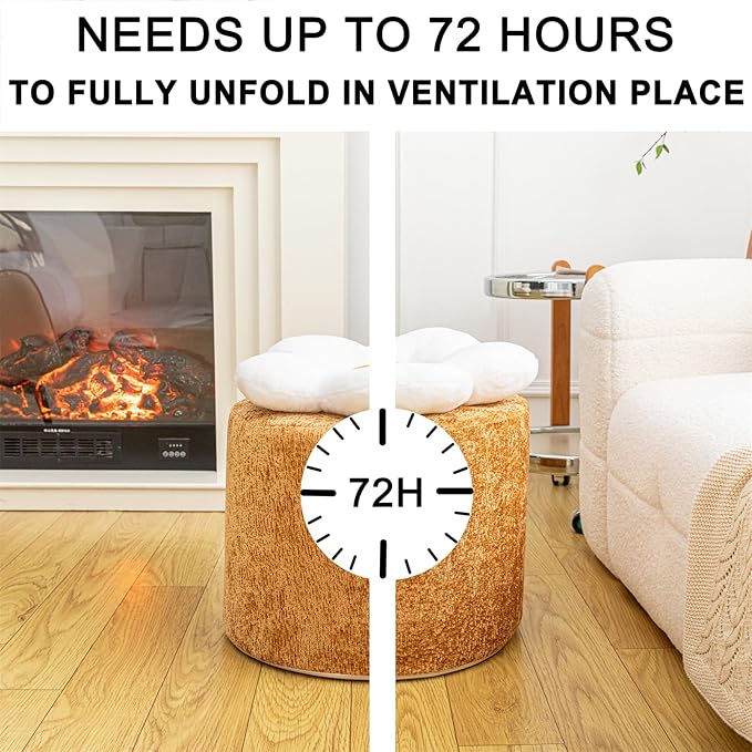 Flower Ottoman 18x15 Inches Charm Floor Pouf for Home Decor All-in-One Foam Filling Ottoman Foot Rest for Couch Fluffy Floral Pouf for Living Room Bedroom Kids Room Light Coffee and White