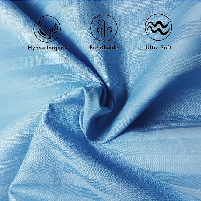 Toddler Pillowcases Set of 2, Hypoallergenic 14x19 Pillow Cover Fits Pillows Sized 13x18 or 14x19, 100% Soft Cotton Envelope Closure Kids Pillowcase for Sleeping, Machine Washable, Blue Stripe