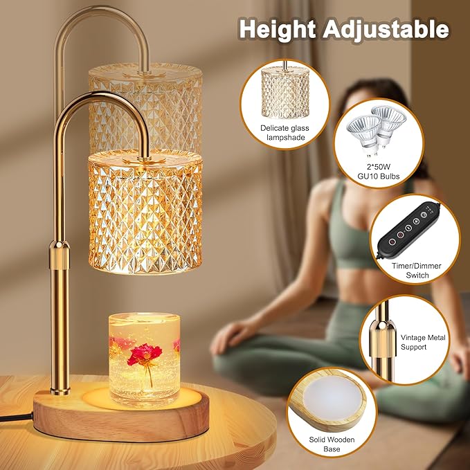 Candle Warmer Lamp, Candle Warmer Lamp with Timer, Wax Warmer with RGB Light and Dimmer, Height Adjustable - Perfect Housewarming Gift for Mom and Women