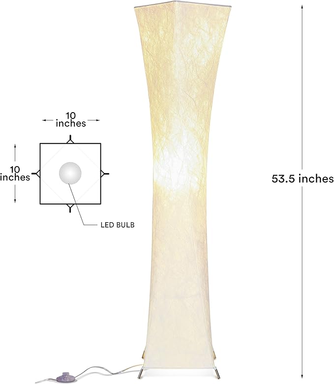 Brightech Harmony Contemporary Lamp for Boho Living Rooms & Offices, LED Floor Lamp for Bedrooms, Tall Lamp with Heavy Base, Mid-Century Modern Standing Lamp for Great Living Room Décor – White Shade