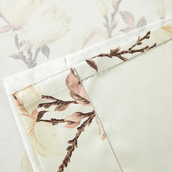 VOGOL Beige Blackout Curtains with Tulle Overlay, 2 Layered Flower Print Cloth Curtain Privacy Drapes for Living Room, Grommet Window Treatment for Bathroom, 52 x 96, 2 Panels