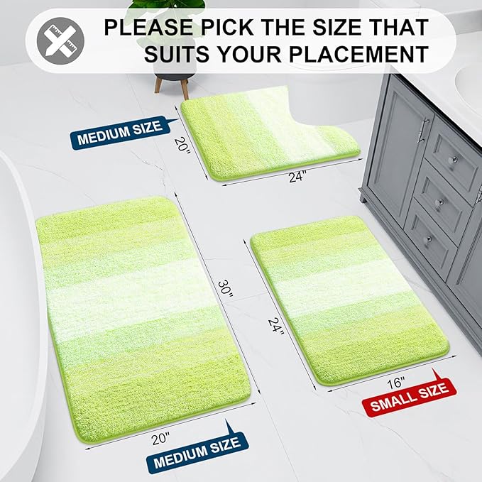 Arotive Microfiber Bathroom Rugs, Shaggy Soft and Absorbent Bath Rug, Non-Slip, Thick Plush Machine Washable Dry Bath Mats for Bathroom, Tub and Shower, 24x16, Light Green