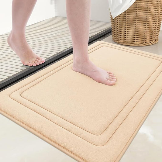 Grandaily Memory Foam Bath Mat Rug 36x24, Ultra Soft, Non-Slip and Absorbent Bathroom Rugs, Machine Wash Dry, Comfortable Bath Carpet for Bathroom Floor, Tub and Shower, Beige