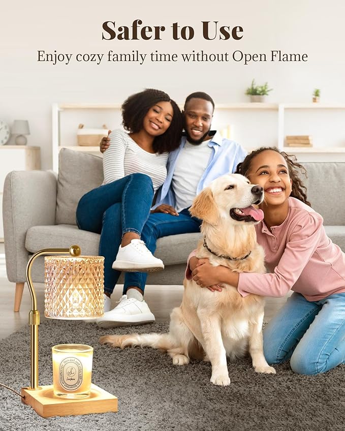 Candle Warmer Lamp with Timer Dimmer Adjustable Height, Mothers Day Gifts for Mom, Birthday House Warming New Home Decor Gifts for Women, Electric Wax Warmer with 2 Bulbs for Jar Candles, Amber