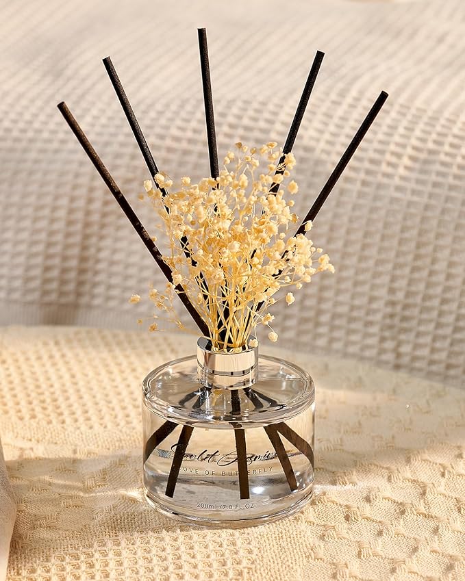 M&SENSE Reed Diffuser Set with 7 Sticks | 7.0oz Fresh Marine & Jasmine Scent, Home Fragrance Diffuser for Housewarming Diffuser Room Fresheners for Bathroom Long Lasting with Baby's Breath Flower
