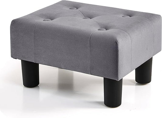 BRIAN & DANY Small Foot Stool, Velvet Foot Stools with Legs, Stable Small Footstool for Living Room, Grey