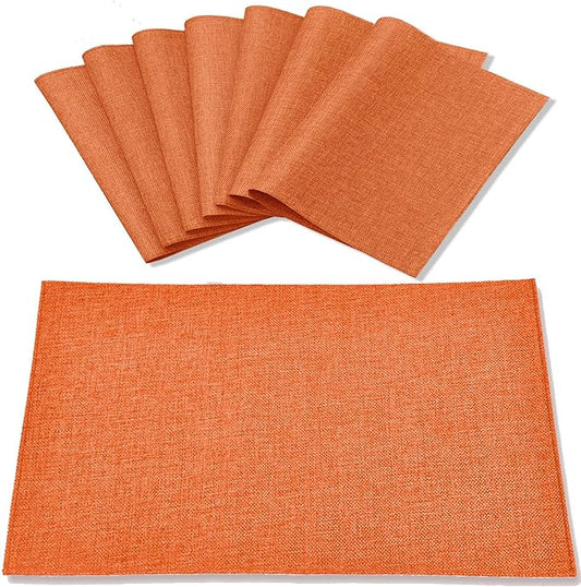 Linen Placemats Set of 8, Machine Washable, Heat Resistant, Wrinkle Free, Thick Polyester Kitchen Place Mats for Dining Table (Orange)