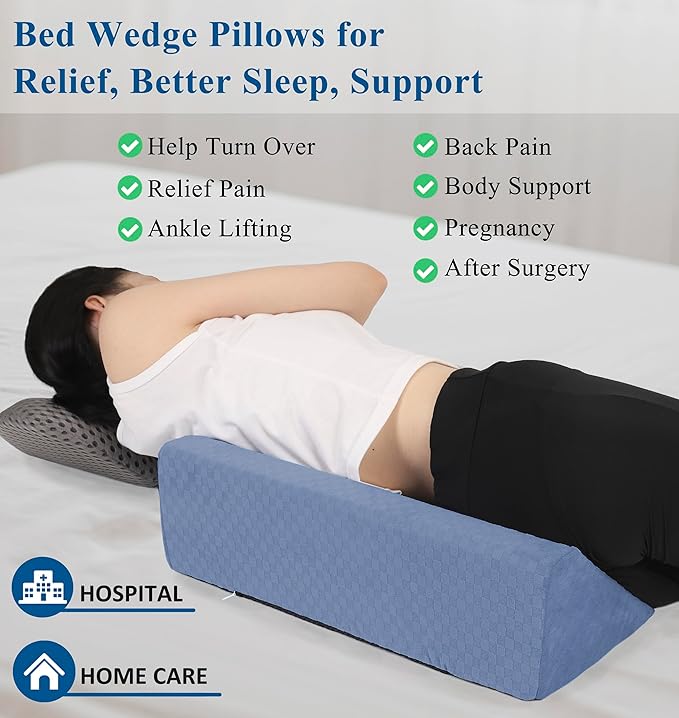 Bed Wedge Pillow for Side Sleepers, Body Position Wedges, Side Wedge Pillow for Sleeping Back Positioning Elevation Pillow for Bed Sores Elder and Pregnant Woman (Light Blue)
