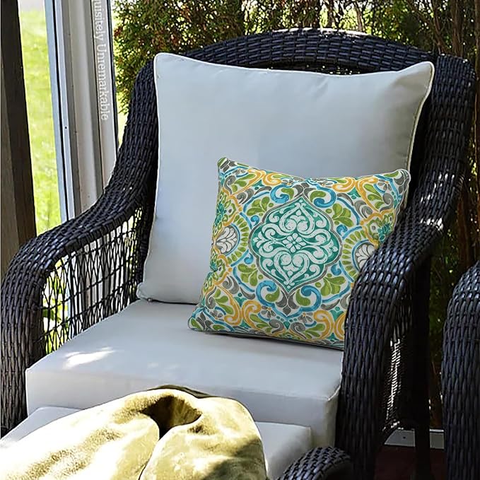 LVTXIII Outdoor Throw Pillow Covers Waterproof Tropic Accent Pillow Cases Fluffy Outdoor Cushion Covers for Garden and Patio Furniture Decoration, 16x16, 2 Pack, Damask Green