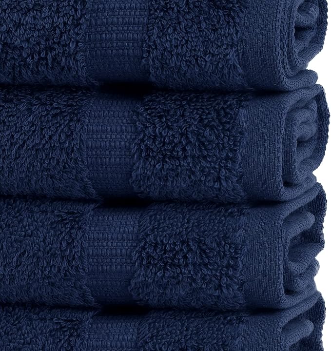 Chakir Turkish Linens | Hotel & Spa Quality 100% Cotton Premium Turkish Towels | Soft & Absorbent (4-Piece Washcloths, Navy)