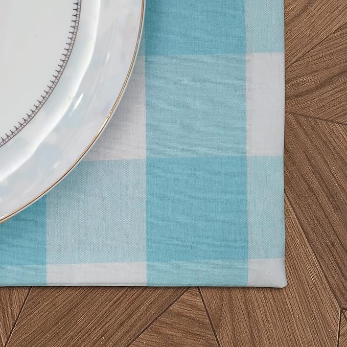 Sky Blue & White 2 Side Cotton Buffalo Check Placemats Set of 4 Heat Resistant Dining Table Place Mats for Kitchen Table, 12 x 18 inches