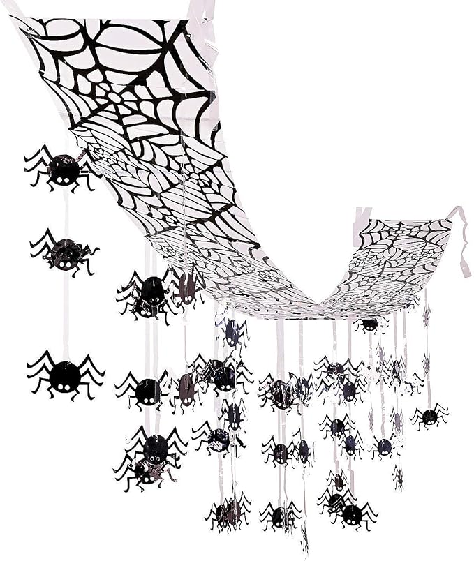 Fun Express 12 Ft. x 12" Hanging Black Spider Ceiling Halloween Decoration, Great for Halloween parties, Trunk Or Treat and Other Spooky Celebrations