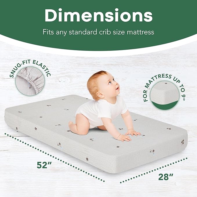 Extra Soft Muslin Fitted Crib Sheets 100% Cotton Baby Crib Sheets for Standard Crib Mattress | 28 X 52 Inches