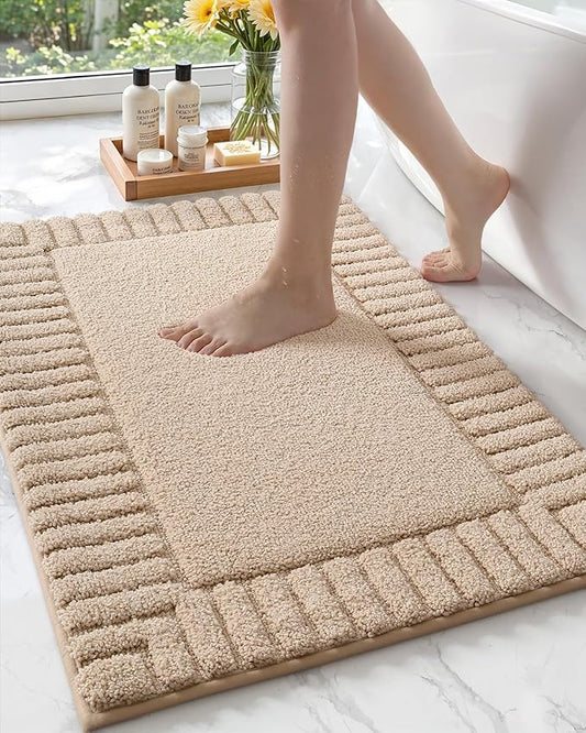Color&Geometry Small Bath Rugs Non Slip Washable, 16"x24" Absorbent Beige Bathroom Rugs, Soft Bath Mats for Bathroom Floor, Shower, Bathtub, Laundry