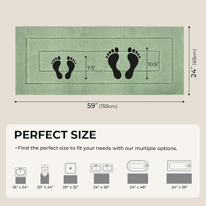 GRANNY SAYS Sage Green Bathroom Rugs Non Slip, 59" x 24", Small Bathroom Rugs Washable，Bath Mats for Floor, Microfiber Bath Mat for Tub, Absorbent Shower Rug