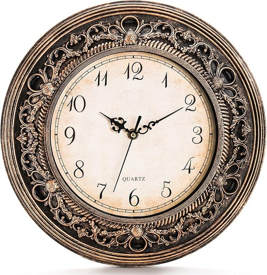 Silent Wall Clock, 13 Inch Vintage Large Wall Clocks, Battery Operated Round Bathroom Clock, Non-Ticking Decorative Retro Analog Clocks for Living Room, Office, Kitchen, School, Bedroom