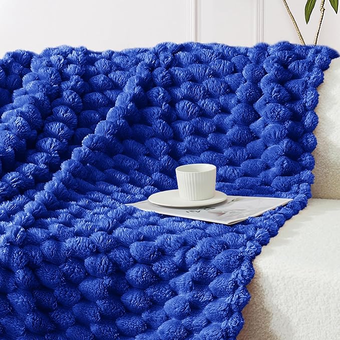 Whale Flotilla Throw Blanket for Couch with Jacquard Pattern, Fuzzy Soft Cozy Exquisite Blankets for All Season, Warm and Fluffy, 50x60 Inch, Blue