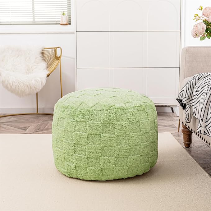Round Pouf Ottoman 20x 20x 14 Inches Boho Poof Home Decor Floor Pouffe Ottoman Foot Rest for Couch Sofa Bean Bag Chairs Living Room Bedroom Grass Green