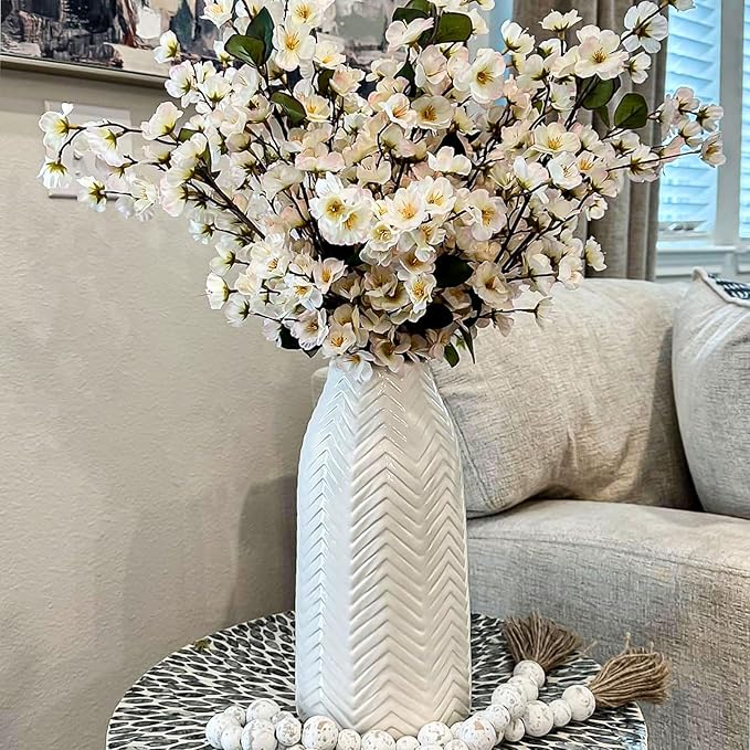 hjn White Vase for Flowers Ceramic Vase for Decor, Modern Decorative Tall Vases for Your Kitchen/Office/Living Room/Bookshelf/Mantel - White Texture(Medium