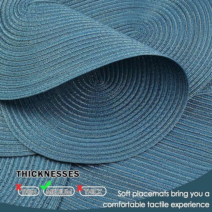 Noctiflorous Oval Braided Placemats Set of 4 Woven 12x18 Inch Non Slip Washable Heat Resistant Place Mats Tablemats for Dining Kitchen Party Daily Table Decor Dinner Mats (Teal Blue, 4)