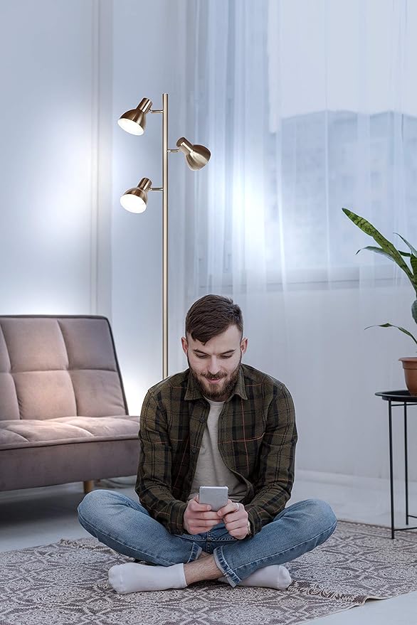 Brightech Ethan Dimmable Floor Lamp for Bedroom Reading & Living Room Decor - Modern LED Tall Tree Lamp for Offices - Nickel