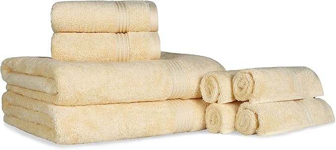 Superior Egyptian Cotton 8-Piece Towel Set, Assorted Towels for Home Bathroom, Guest Bath Decor Essentials, Includes 2 Bath, 4 Hand, 2 Face Towels/Washcloths, Quick Dry, Absorbent, Canary