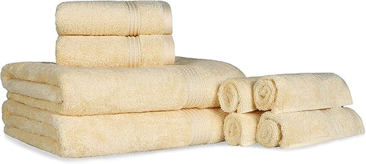 Superior Egyptian Cotton 8-Piece Towel Set, Assorted Towels for Home Bathroom, Guest Bath Decor Essentials, Includes 2 Bath, 4 Hand, 2 Face Towels/Washcloths, Quick Dry, Absorbent, Canary