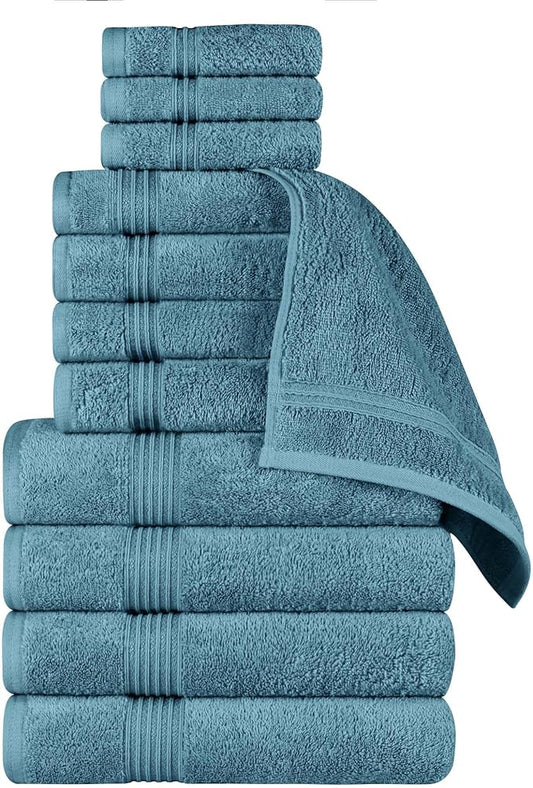 Superior Egyptian Cotton 12-Piece Towel Set, Assorted Towels for Home Bathroom, Guest Bath Decor Essentials, Includes 4 Bath, 4 Hand, 4 Face Towels/Washcloths, Quick Dry, Absorbent - Sapphire