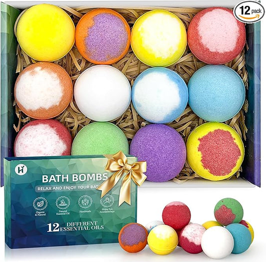 Bath Bombs Fathers Day Birthday Gift for Women Mom Her Daughter Wife Set - 12Pack Handmade Natural & Organic, Spa Relaxing Birthday Gifts for Men, Aromatherapy Bubble Bath, Amazing Present for Kids