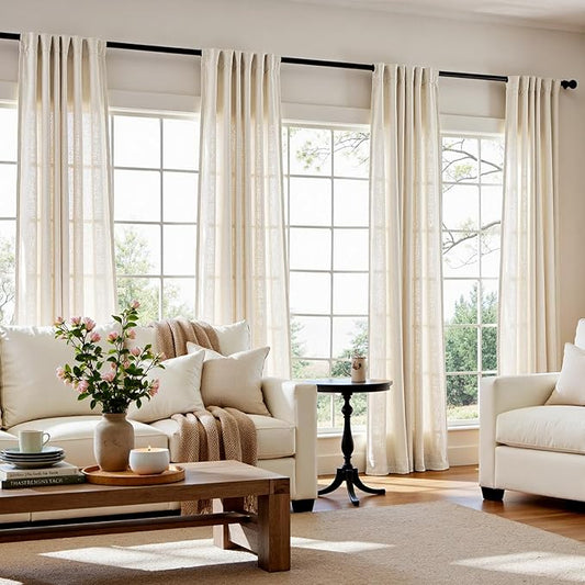 jinchan Ecru Linen Blend Curtains 108 Inches Length for Living Room Farmhouse Rod Pocket Back Tab Light Light Filtering Lightweight Curtains for Bedroom Ivory Drapes 4 Panels