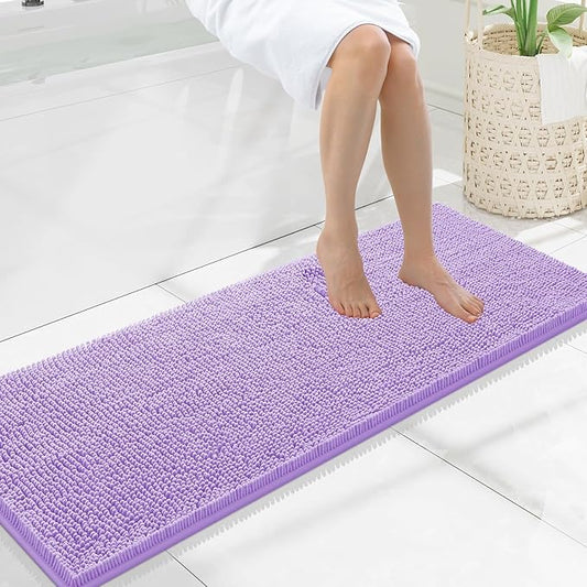 Smiry Luxury Chenille Bathroom Rugs 47x17, Extra Soft and Absorbent Shaggy Bath Mat, Machine Washable, Non-Slip Plush Carpet Runner for Tub, Shower, and Floor, Home Decor Accessories, Purple
