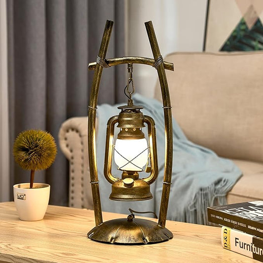 Vintage Table Lamp Bronze Antique Desk Lamp for Farmhouse Nightstand Table Lamp Bulb Included for Office,Living Room (Yellow Brown Elen Shade, 23×8.6'')