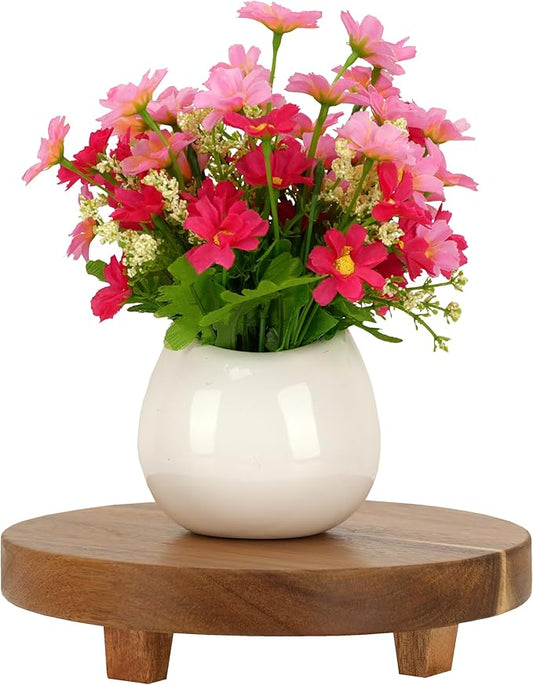 Spiretro 9-Inch Round Footed Acacia Wood Pedestal & Serving Stand | Kitchen Display | Plant Holder